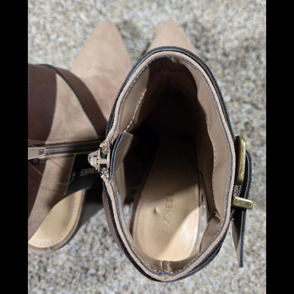 Express Pointed Toe Open Back Tan High Heel Shoe Size 9 - Picture 3 of 12